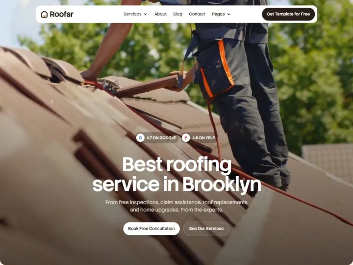 Screenshot of the Roofing demo website